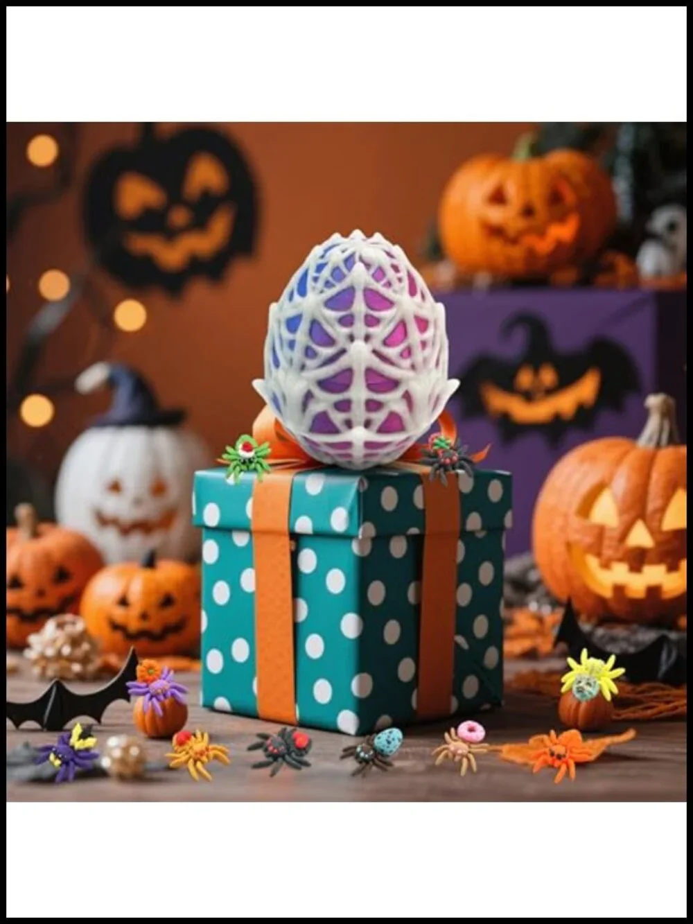 3D Printed Glow in the Dark Spider Egg Toy with 10 Spiders